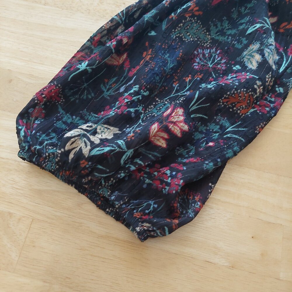 Pennington's Black w/Floral Square-Neck Blouse with Balloon Sleeves Plus Size 4X - Picture 10 of 12